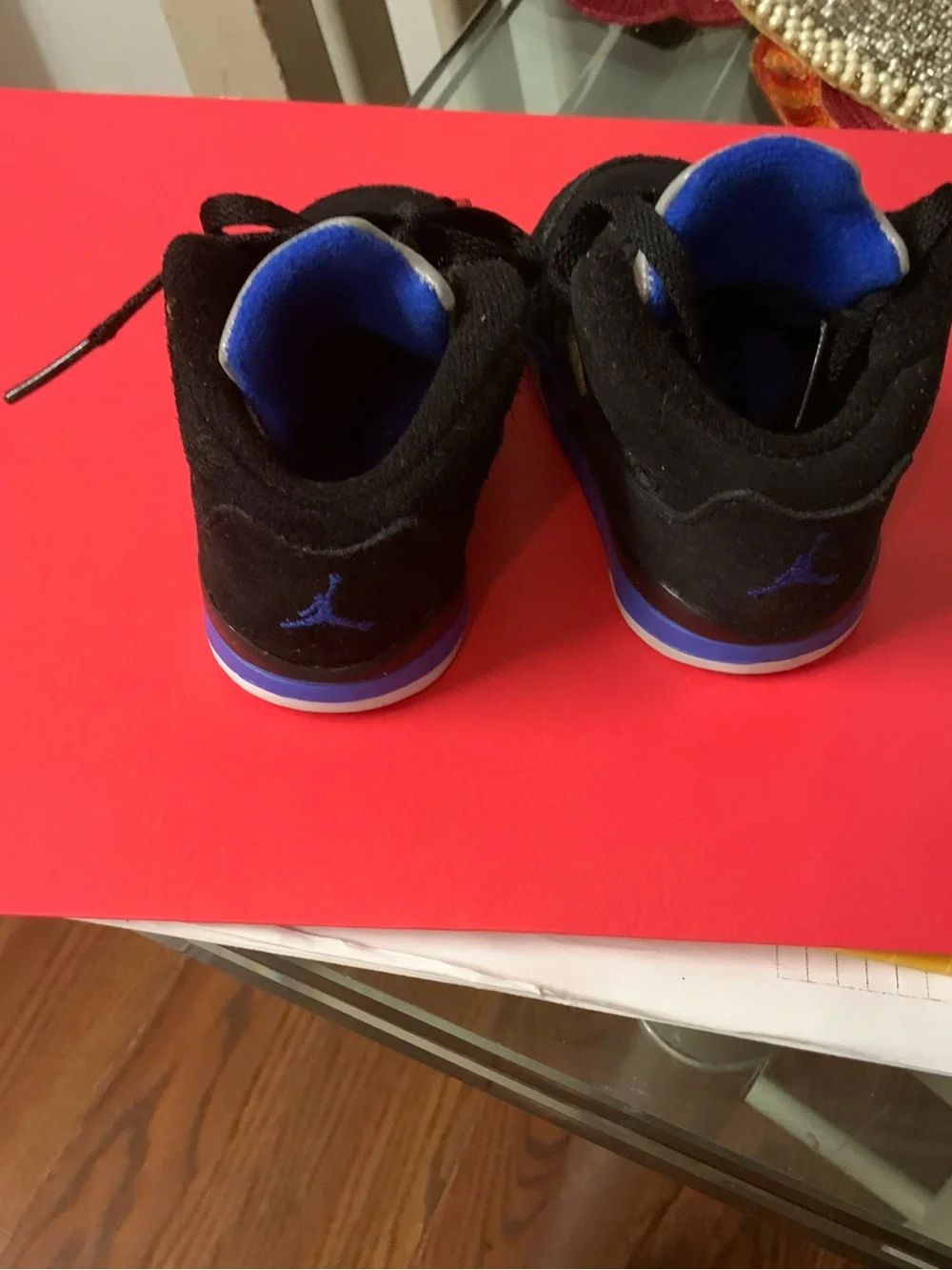 Jordan Kids Black and Blue Retro Basketball Sneakers